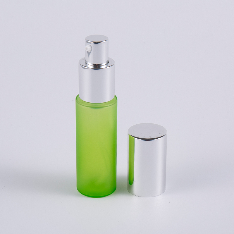 Garrafa de loção de parede grossa redonda PET PETG verde geada 20ml 30ml com bomba