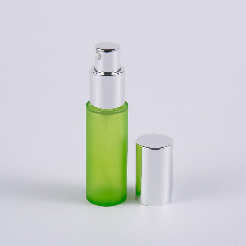 Garrafa de loção de parede grossa redonda PET PETG verde geada 20ml 30ml com bomba