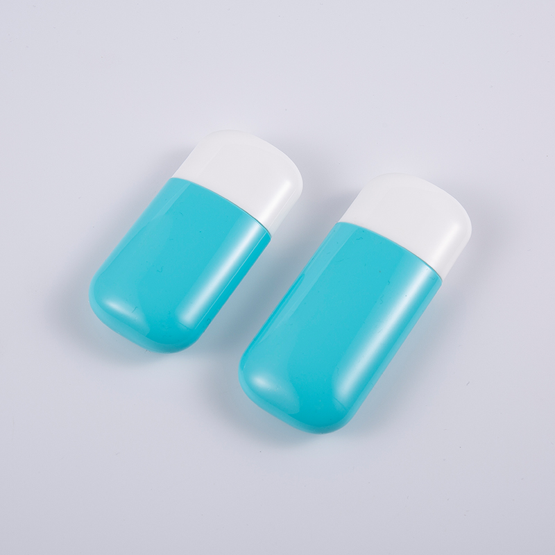 Frasco de protetor solar PE azul de 30ml e 50ml com proteção UV