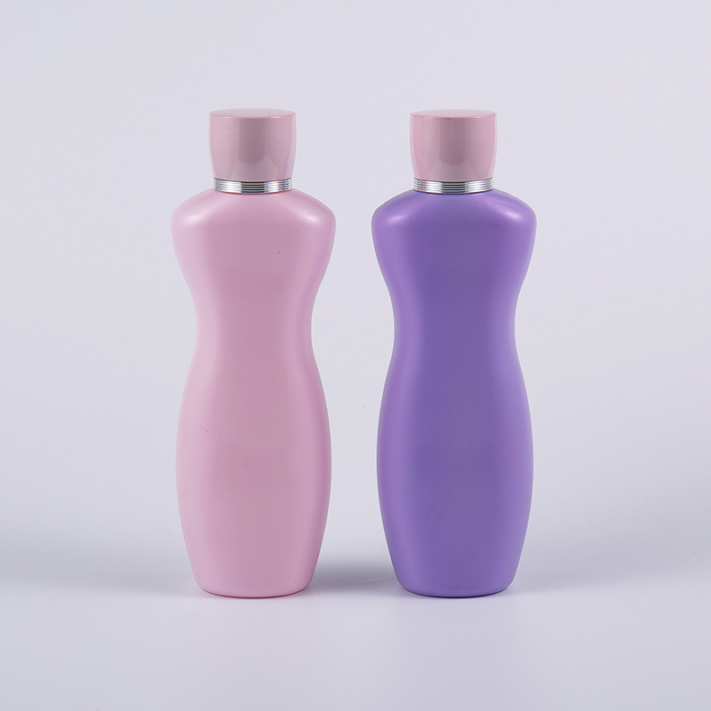 Garrafa ergonômica cor-de-rosa da lavagem do banho da loção corporal do PE da forma 200ml da cor roxa